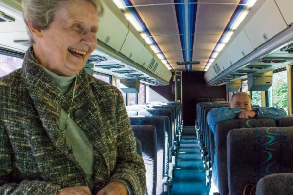 Jane Ann Miller & Rolf Peterson aboard private coach