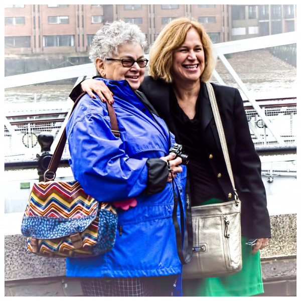 Jane Hellman & Gloria Gorton on bridge in Dublin