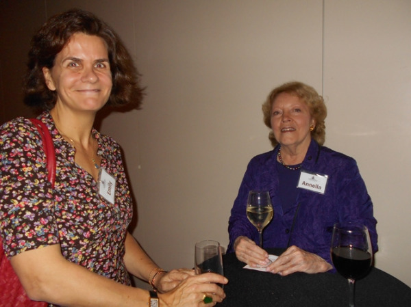 Irving Berlin's granddaughter Emily Fletcher talks with Goodspeed member Annella Preble at our Welcome Dinner.