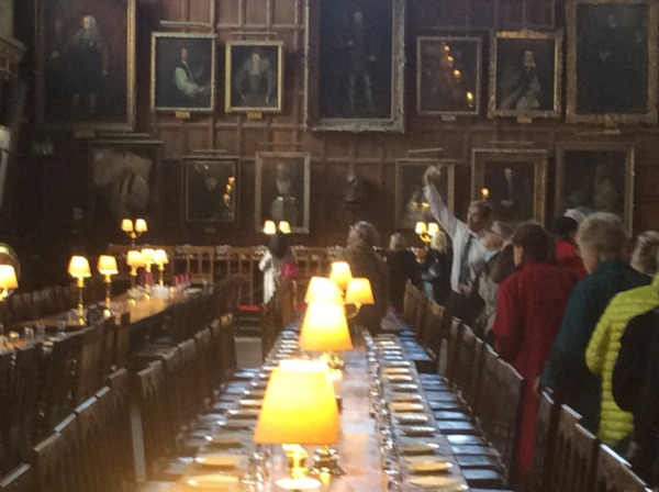 The Hall at Christ Church college in Oxford where the tables are laid for lunch