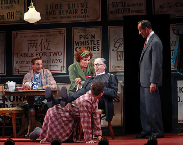 Judy McLane and Geoffrey Wade with Michael Starr, Gabe Amato and Philip Hernandez in Goodspeed's Gypsy. Photo by Diane Sobolewski
