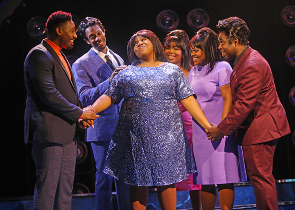 Jos N. Banks, Evan Tyrone Martin, Trejah Bostic, Ta-Tynisa Wilson, Keirsten Hodgens and Mykal Kilgore in Dreamgirls. Photo by Diane Sobolewski.