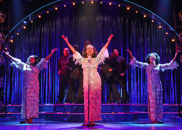 Keirsten Hodgens, Ta-Tynisa Wilson and Shantel Cribbs and the cast of Dreamgirls. Photo by Diane Sobolewski.