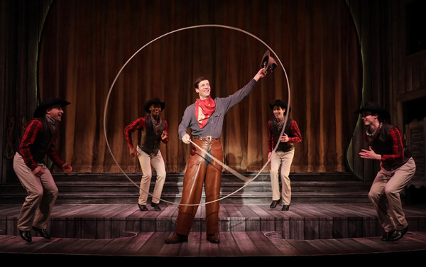 David M. Lutken with Michael Biren, Borris York, Brad Frenette and Aaron Burr on Goodspeed's The Will Rogers Follies (c) Diane Sobolewski