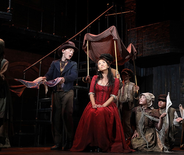 Gavin Swartz, EJ Zimmerman, and the cast of Goodspeed's OLIVER!. (c)Diane Sobolewski