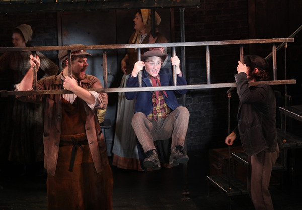 Gavin Swartz with Miranda Gelch, Russell Rinker, Shannon Lee Jones, and Alex Stewart in Goodspeed's OLIVER!. (c)Diane Sobolewski.