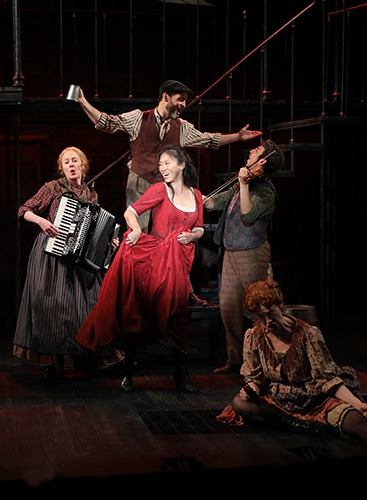EJ Zimmerman with Megan Loomis, Jamie LaVerdiere, Andrew Mayer and Karen Murphy in Goodspeed's OLIVER!. (c)Diane Sobolewski
