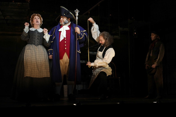 Karen Murphy, Richard Henry, Jamie LaVeriere, and Elijah Rayman in Goodspeed's OLIVER!. (c)Diane Sobolewski.