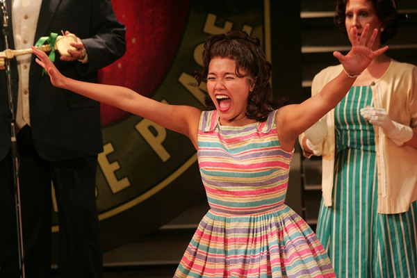 Dorcas Leung with Paul Aguirre and Marci Reed in Goodspeed's Bye Bye Birdie. (c)Diane Sobolewski