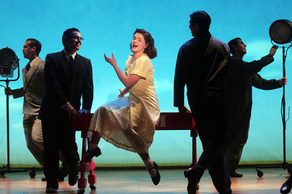 Ruby Rakos with Danny Lindgren, Jesse Sharp, Dan Higgins and Bryan Thomas Hunt in Goodspeed's Chasing Rainbows. (c)Diane Sobolewski.