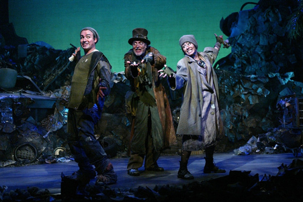 Caesar Samayoa, Tony Sheldon and Michelle Aravena in Goodspeed's The Roar of the Greasepaint. (c)Diane Sobolewski.
