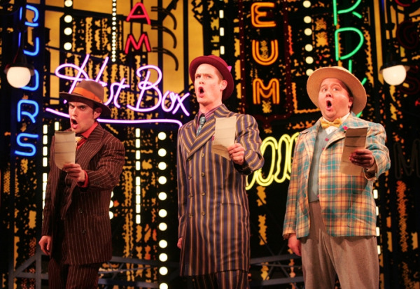 Jordan Grubb, Noah Plomgren, and Scott Cote in Goodspeed's Guys and Dolls