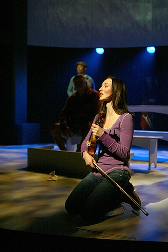 Elizabeth A. Davis with Gary Farmer and Jahi A. Kearse in Goodspeed's INDIAN JOE. (c)Diane Sobolewski