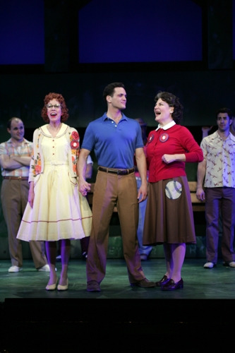 Allyce Beasley, Stephen Mark Lukas, Kristine Zbornik, and the cast of Goodspeed's DAMN YANKEES. (c)Diane Sobolewski.