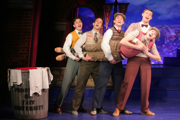 John Scacchetti, Vaden Thurgood, Andrew Roubal, Drew Nellessen with Graham Keen in Goodspeed's Good News. Photo by Diane Sobolewski