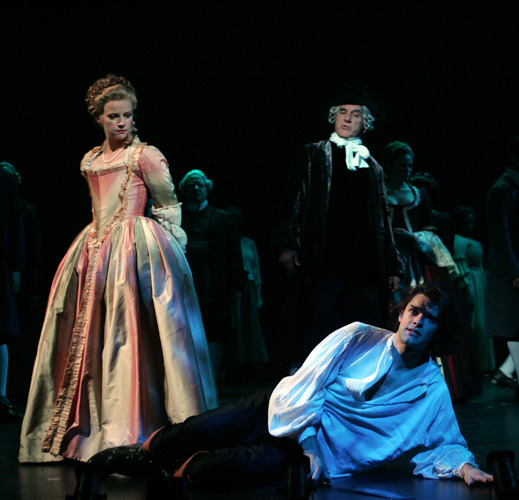 Chris Peluso (center) with Whitney Bashor (left), Dennis Parlato (right) and the Cast of Goodspeed Musicals AMAZING GRACE. (c) Diane Sobolewski.