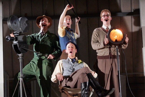 “Annnnnd ACTION!” Hollywood hotshot Buddy Fidler (Jay Russell) with Mick Bleyer, Michael Keyloun and Robert J. Townsend in Goodspeed Musicals’ City of Angels. (c) Diane Sobolewski.