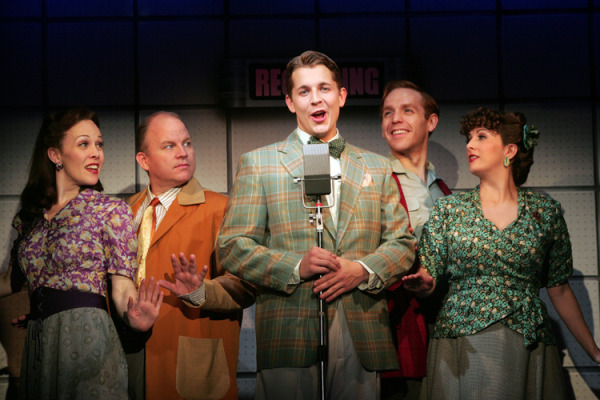 Jimmy Powers (Jeffrey David Sears) with the Angel City 4 (Vanessa Parvin, Adam West Hemming, Mick Bleyer and Sierra Rein) in Goodspeed Musicals’ City of Angels. (c) Diane Sobolewski.
