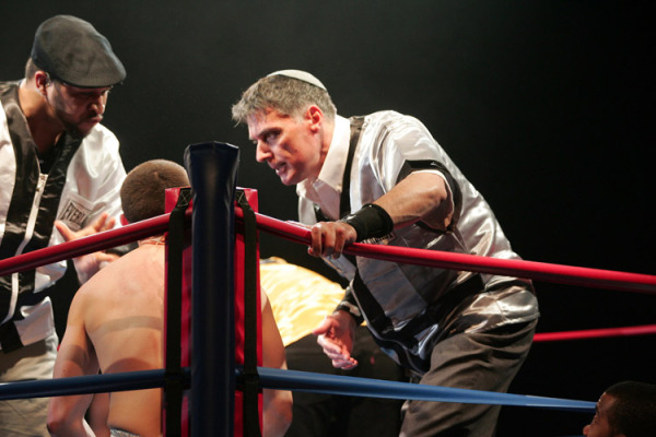 Jerold Solomon, Cory Grant and Robert Cuccioli in Goodspeed Musicals CUTMAN a boxing musical. (c) Diane Sobolewski.