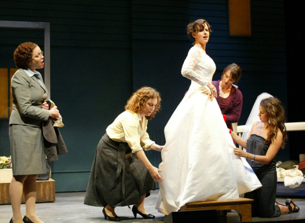 Laura Dean, Eileen Tepper, Haley Hannah and Ana Nogueira in Goodspeed's CUTMAN a boxing musical. (c) Diane Sobolewski.