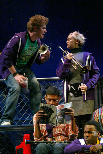 F. Michael Haynie and Jacey Powers (Back Row) with Nkrumah Gatling and Tommar Wilson (Front Right) in Goodspeed Musicals' BAND GEEKS! (c) Diane Sobolewski.
