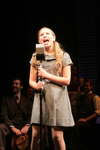 Gabriella Malek as Rebecca with Joey Sorge, David Spangenthal, Richard Riaz Yoder and Andrew Boetcher in Goodspeed Musicals' RADIO GIRL. (c) Diane Sobolewski.