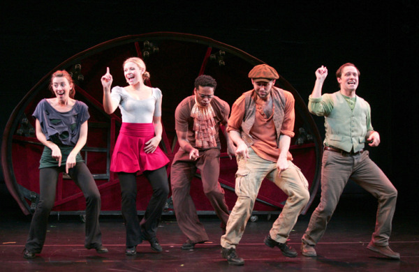 Kate Wetherhead, Chelsea Krombach, Destan Owens, Jim Stanek and Nick Gaswirth in Goodspeed Musicals' JAMES AND THE GIANT PEACH. (c) Diane Sobolewski.