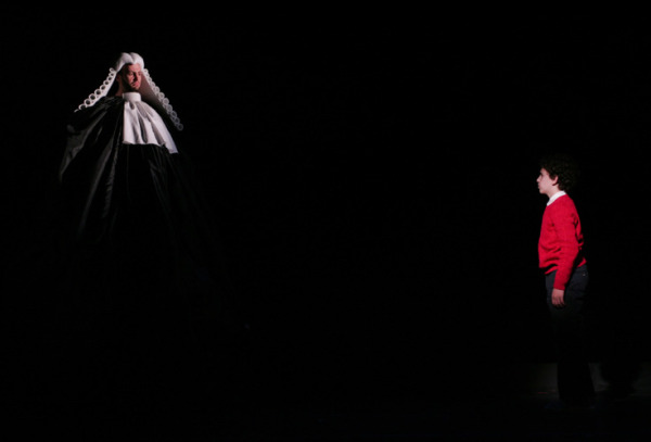 Nick Gaswirth, Pilobolus, and Justin Lawrence Hall in Goodspeed Musicals' JAMES AND THE GIANT PEACH. (c) Diane Sobolewski.