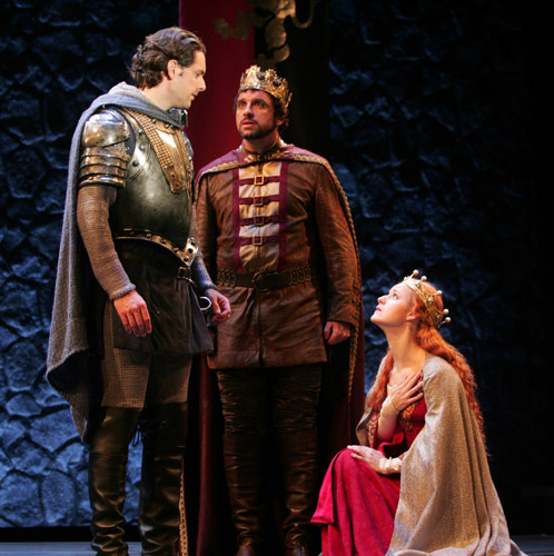 Maxime de Toledo, Bradley Dean and Erin Davies in Goodspeed Musicals' CAMELOT. (c) Diane Sobolewski.