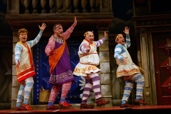 John Scherer, Ron Wisniski, David Wohl, and Adam Heller in Goodspeed's A Funny Thing Happened on the Way to the Forum. (c) Diane Sobolewski.