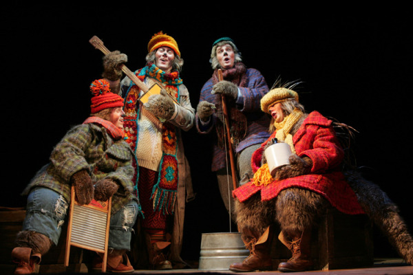 Matt Furtado, Stanley Bahorek, Justin Bohon, and Scott Barnhardt in Goodspeed's Emmet Otter. (c) Diane Sobolewski.