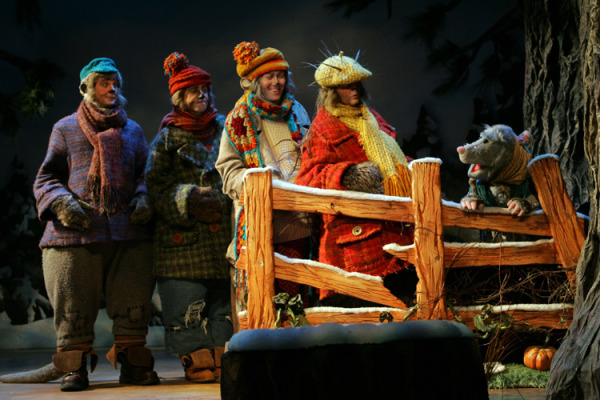 Matt Furtado, Stanley Bahorek, Justin Bohon, and Scott Barnhardt in Goodspeed's Emmet Otter. (c) Diane Sobolewski.