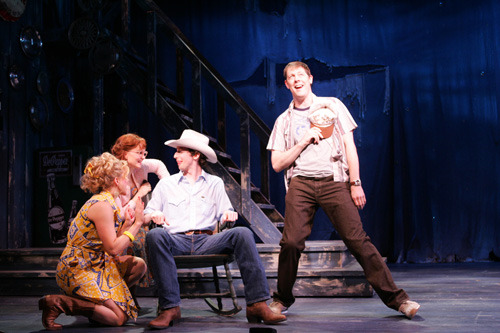 Katie Adams, Autumn Hurlbert, Josh Grisetti, and John Bolton in Goodspeed Musicals' LUCKY GUY. (c) Diane Sobolewski.