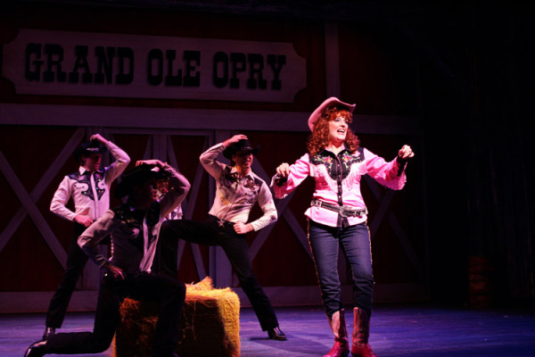 Gavin Lodge, Stephen Carrasco, Robert H. Fowler, James Gray, and Stacia Fernandez in Goodspeed Musicals' LUCKY GUY. (c) Diane Sobolewski.