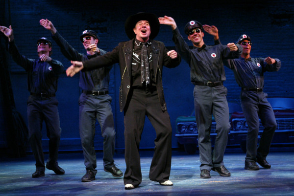 Gavin Lodge, Stephen Carrasco, Gary Beach, James Gray, and Robert H. Fowler in Goodspeed Musicals' LUCKY GUY. (c) Diane Sobolewski.
