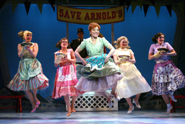 Mia Price, Rachel Frankenthal, Cynthia Ferrer, Hanna-Liina Vosa, and Leah Sprecher in Goodspeed Musicals' HAPPY DAYS. (c) Diane Sobolewski.