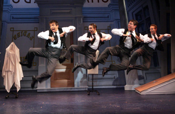 Jon Peterson, Wes Hart, Cameron Henderson and Danny Gardner in Goodspeed Musicals' HALF A SIXPENCE. (c) Diane Sobolewski.