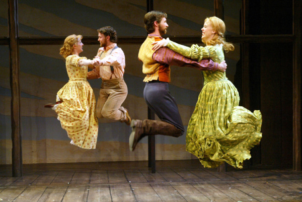 Sarah Jane Everman, Ryan Jackson, Trevor Illingworth and Sara Hart in Goodspeed's SEVEN BRIDES FOR SEVEN BROTHERS. (c)Diane Sobolewski.