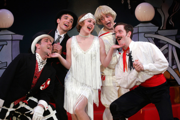 Andrea Chamberlain with Eric Daniel Santagata, Rick Faugno, Scott Barnhardt and Jordan Cable in Goodspeed's THE BOY FRIEND. (c)Diane Sobolewski.. (c)Diane Sobolewski.