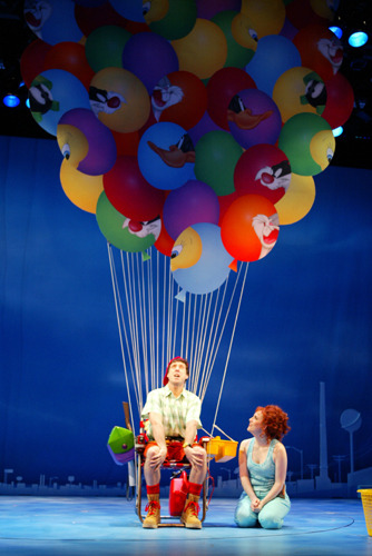Christopher Sutton and Donna Lynne Champlin in Goodspeed's FLIGHT OF THE LAWNCHAIR MAN 3. (c)Diane Sobolewski.