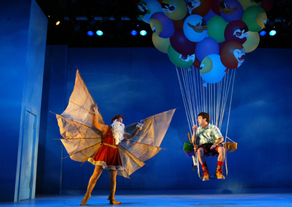 Jonathan Brody and Christopher Sutton in Goodspeed's FLIGHT OF THE LAWNCHAIR MAN. (c)Diane Sobolewski.