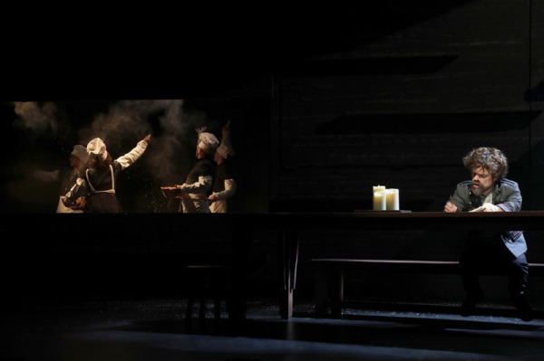 Peter Dinklage with Damon J. Gillespie, Claire Saunders, Patrick Kerr, and Charlie Thurston in Goodspeed's CYRANO. (c)Diane Sobolewski.