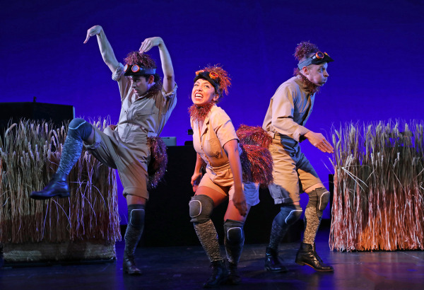 Ethan Peterson, Claire Saunders and Jeremy Davis in Goodspeed's The Great Emu War. Photo by Diane Sobolewski.