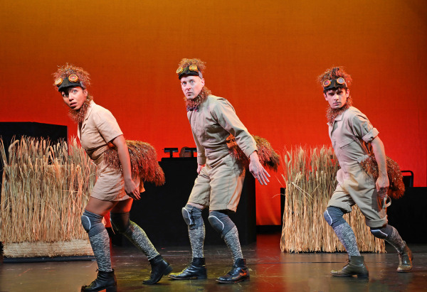 Claire Saunders, Jeremy Davis and Ethan Peterson in Goodspeed's The Great Emu War. Photo by Diane Sobolewski.